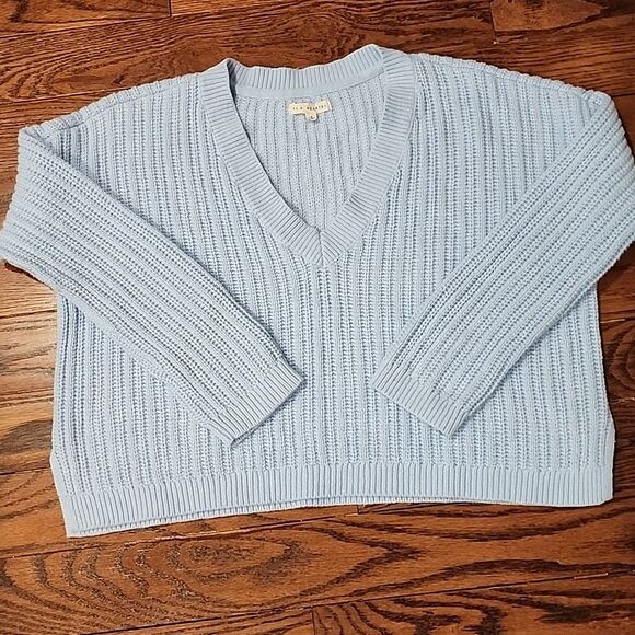L.A. Hearts Chunky Knit V-Neck Sweater Small Baby Blue Y2K Style Cozy Minimalist - Picture 1 of 8